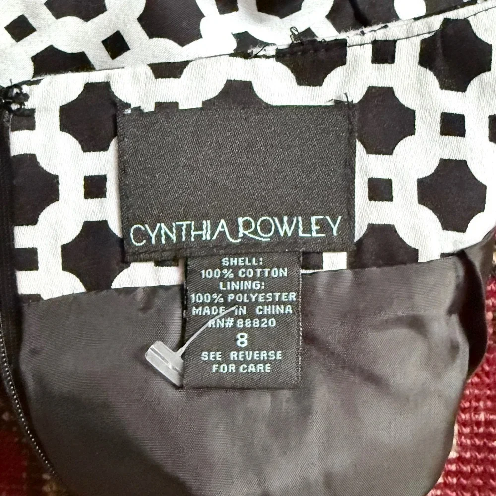 Cynthia Rowley Pencil Skirt Womens 8 Black White Excellent Geometric Lattice Zip
